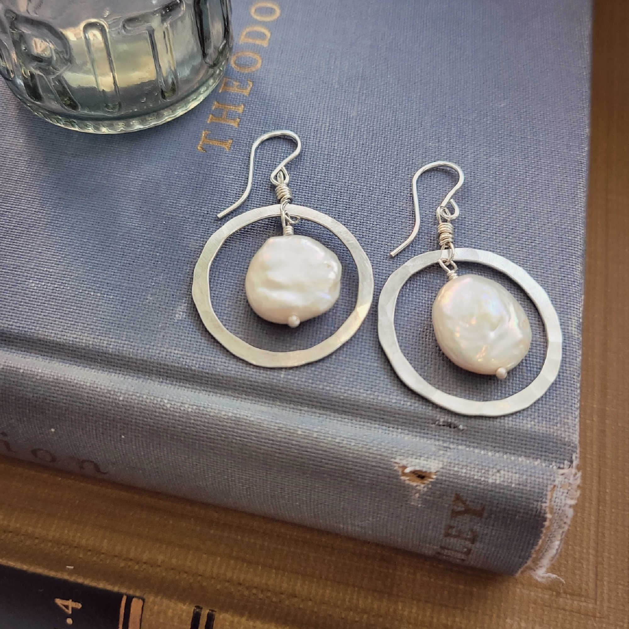 Organic Hoop Earrings • Choice of Coin Pearl