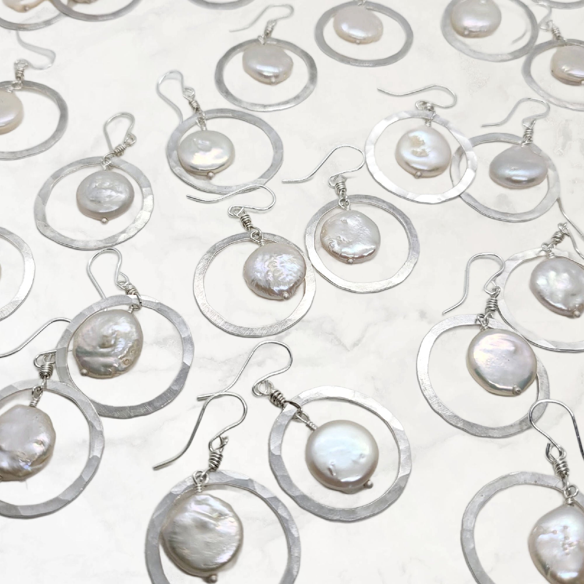 Organic Hoop Earrings • Choice of Coin Pearl