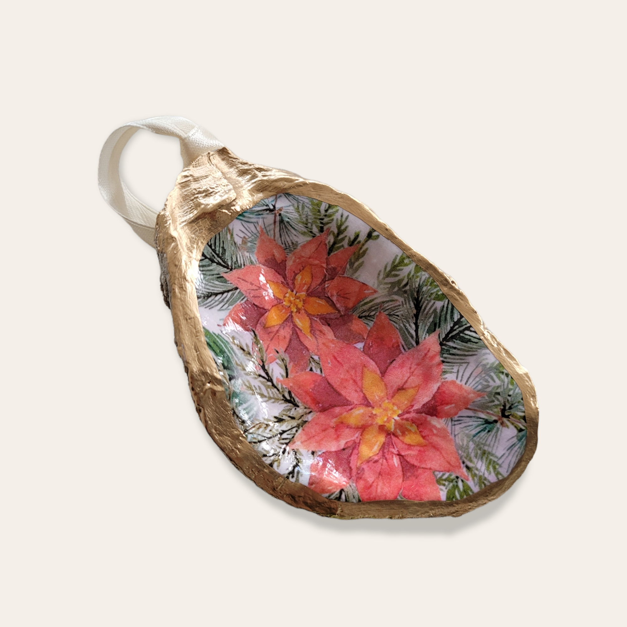 Pointsettia Flower • Oyster Shell Ornament