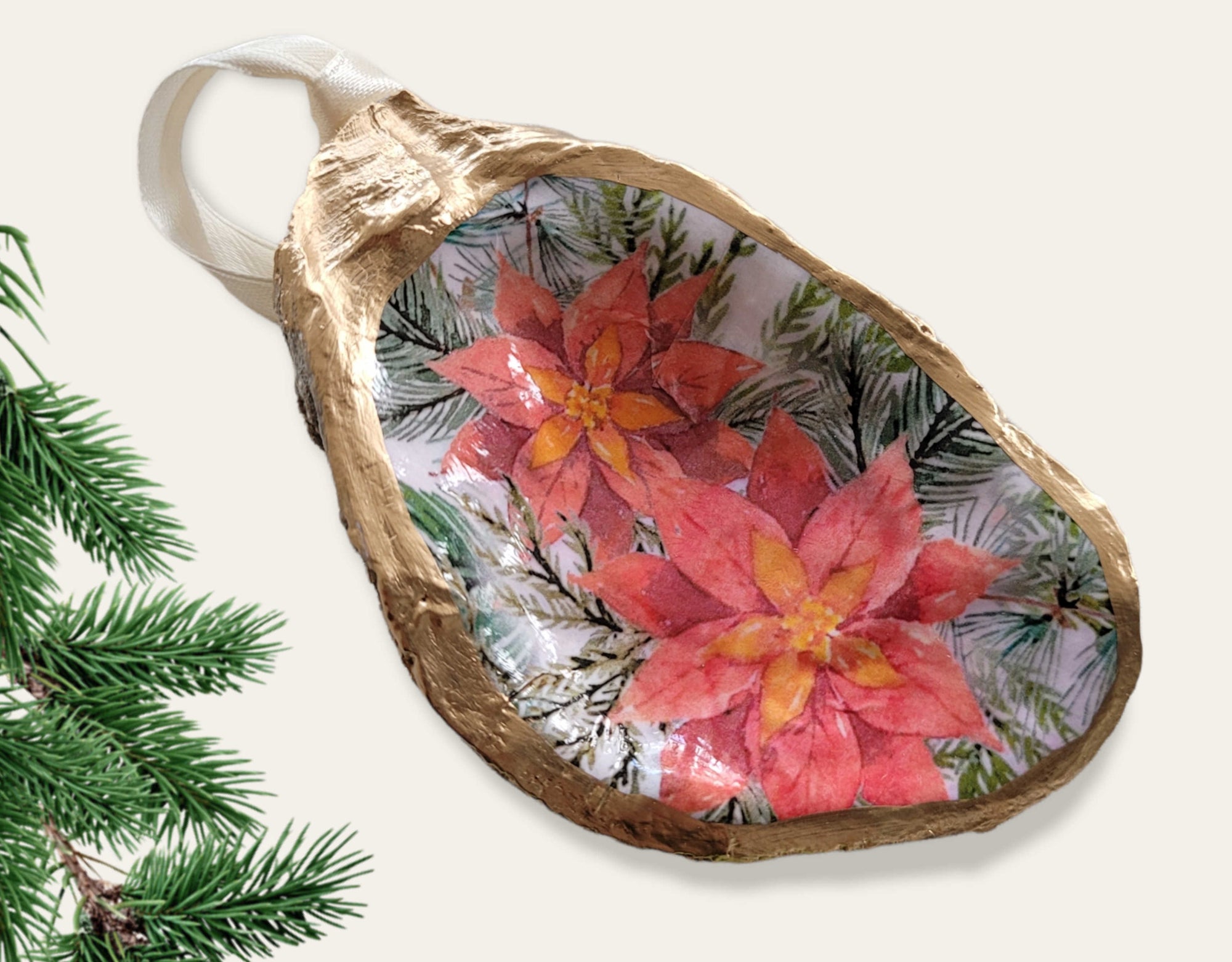 Pointsettia Flower • Oyster Shell Ornament