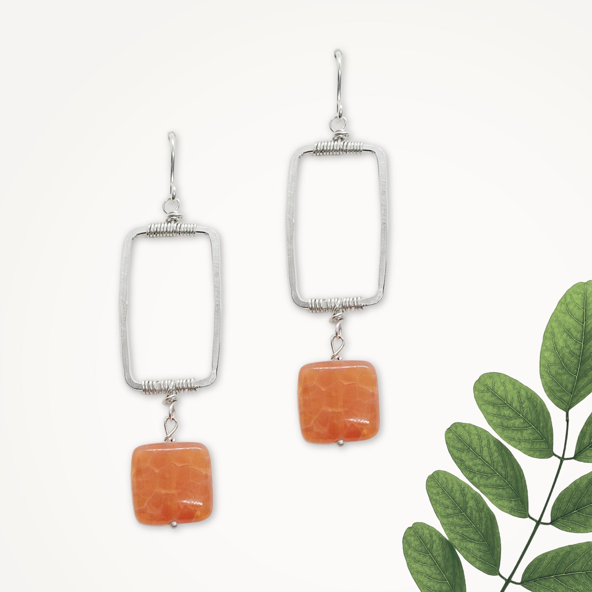 Vertical Frame Earrings • Fire Agate