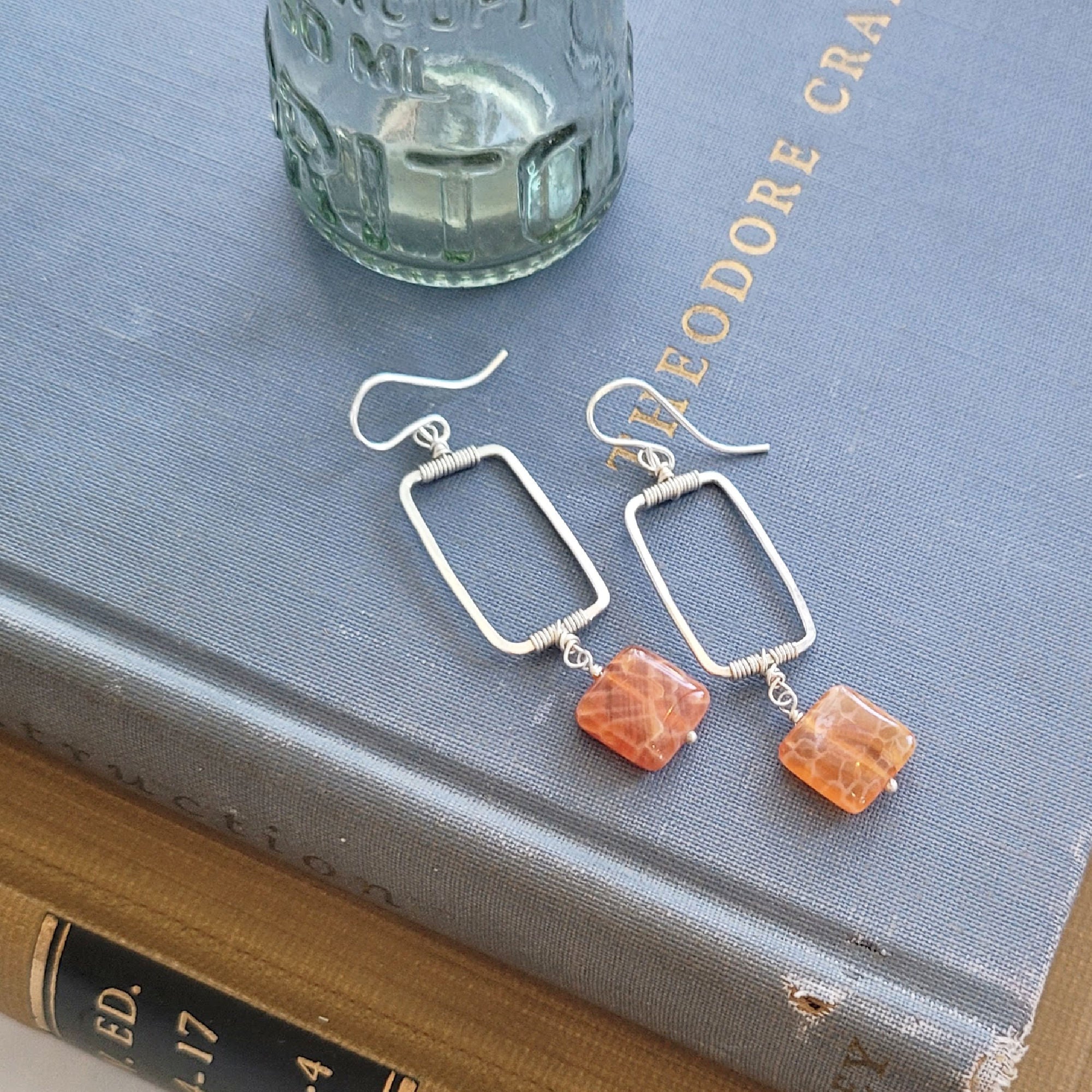 Vertical Frame Earrings • Fire Agate