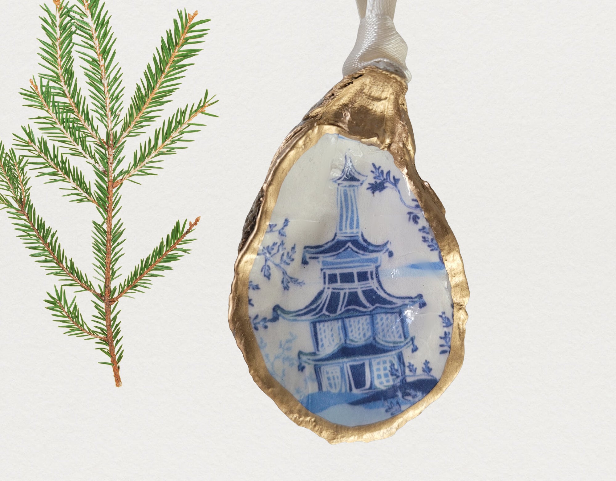 Single Pagoda Chinoiserie Ornament • Oyster Shell